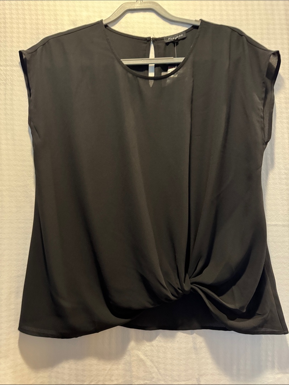Pleione Black Short-Sleeve Twist-Front Blouse